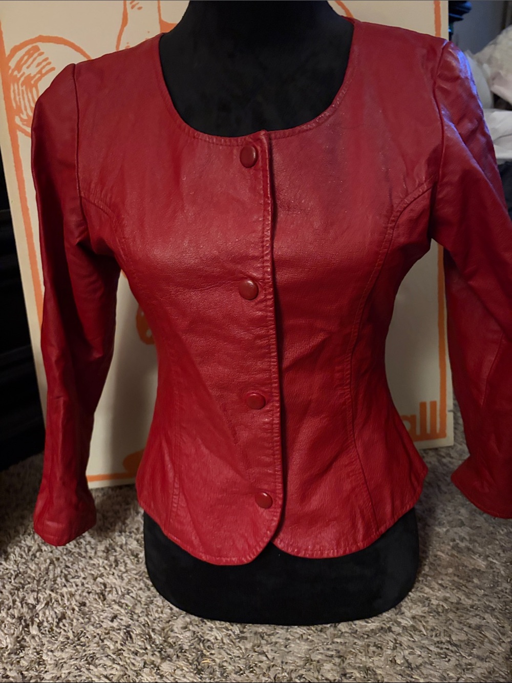 Tailored Red Leather Button-Front Jacket